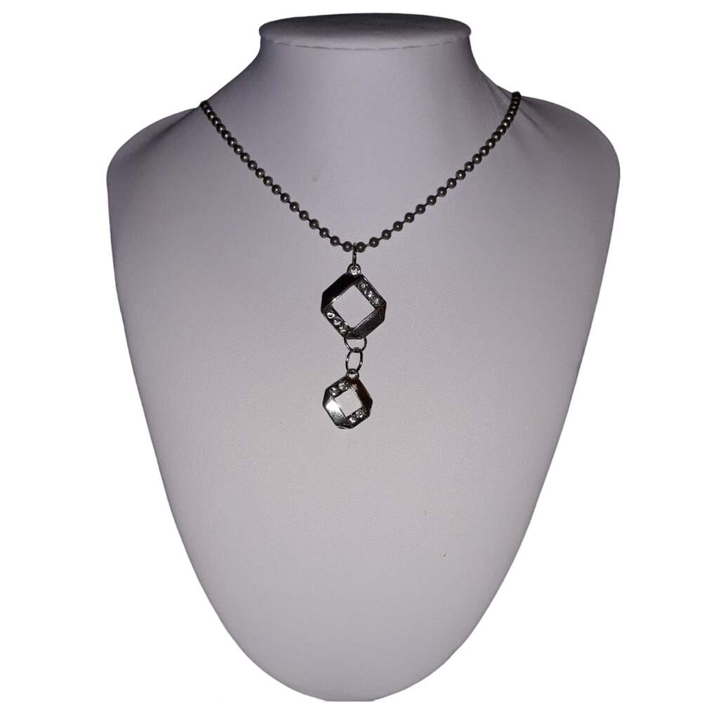 Hand Crafted Ball Chain Silver Rhinestone Pendant - Picture 1 of 3